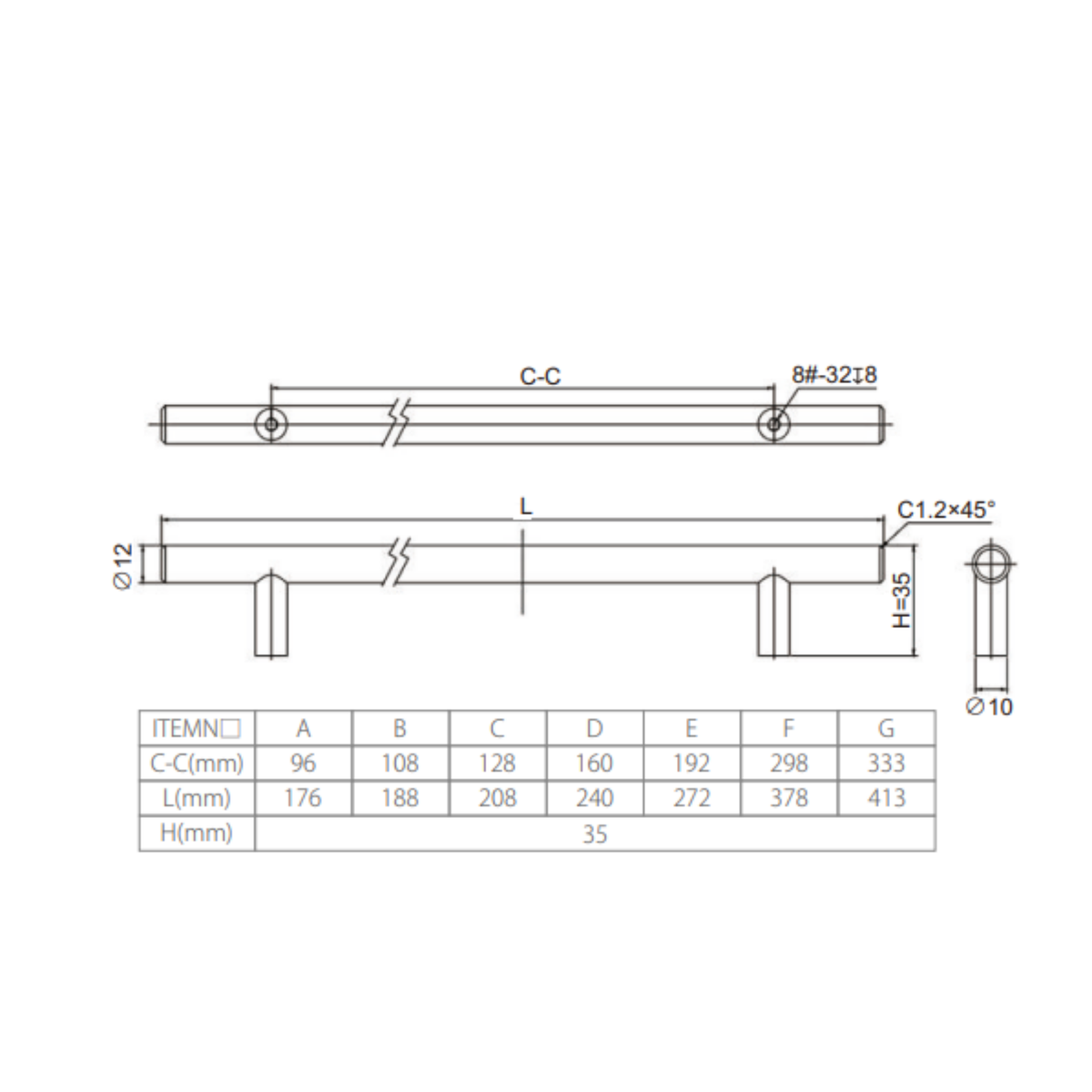 Steel T Bar Handle 12Mm,96 176Mm,Bn