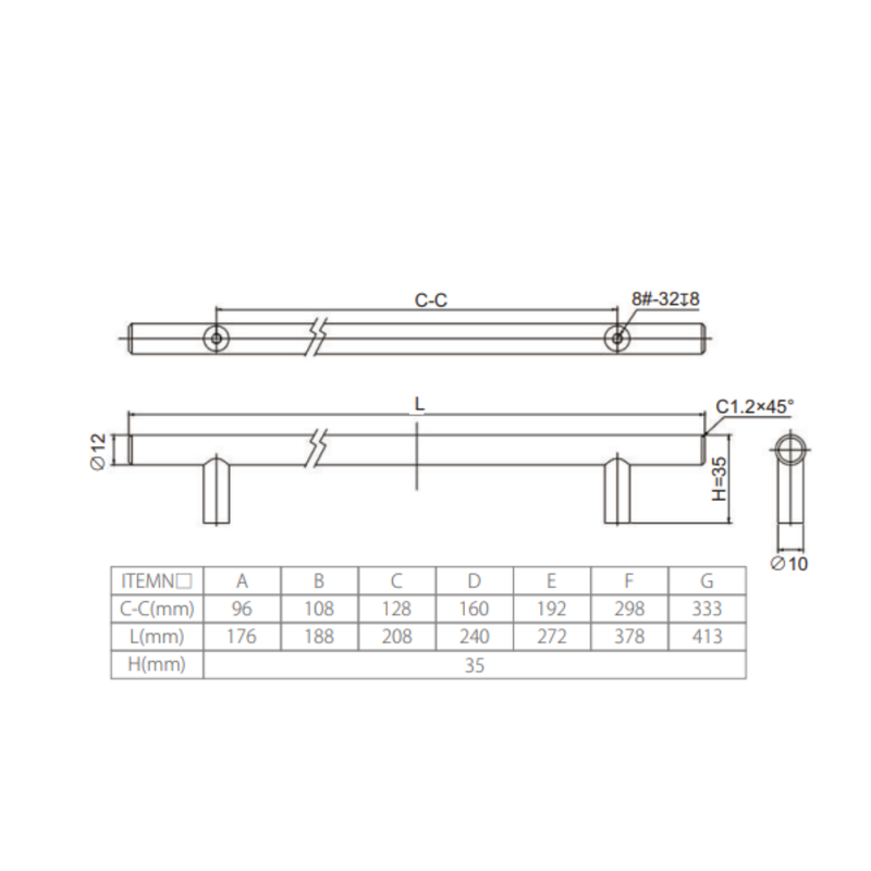 Steel T Bar Handle 12Mm,298 378Mm,Bn