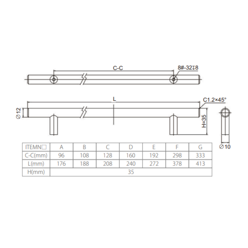 Steel T Bar Handle 12Mm,192 272Mm,Mb