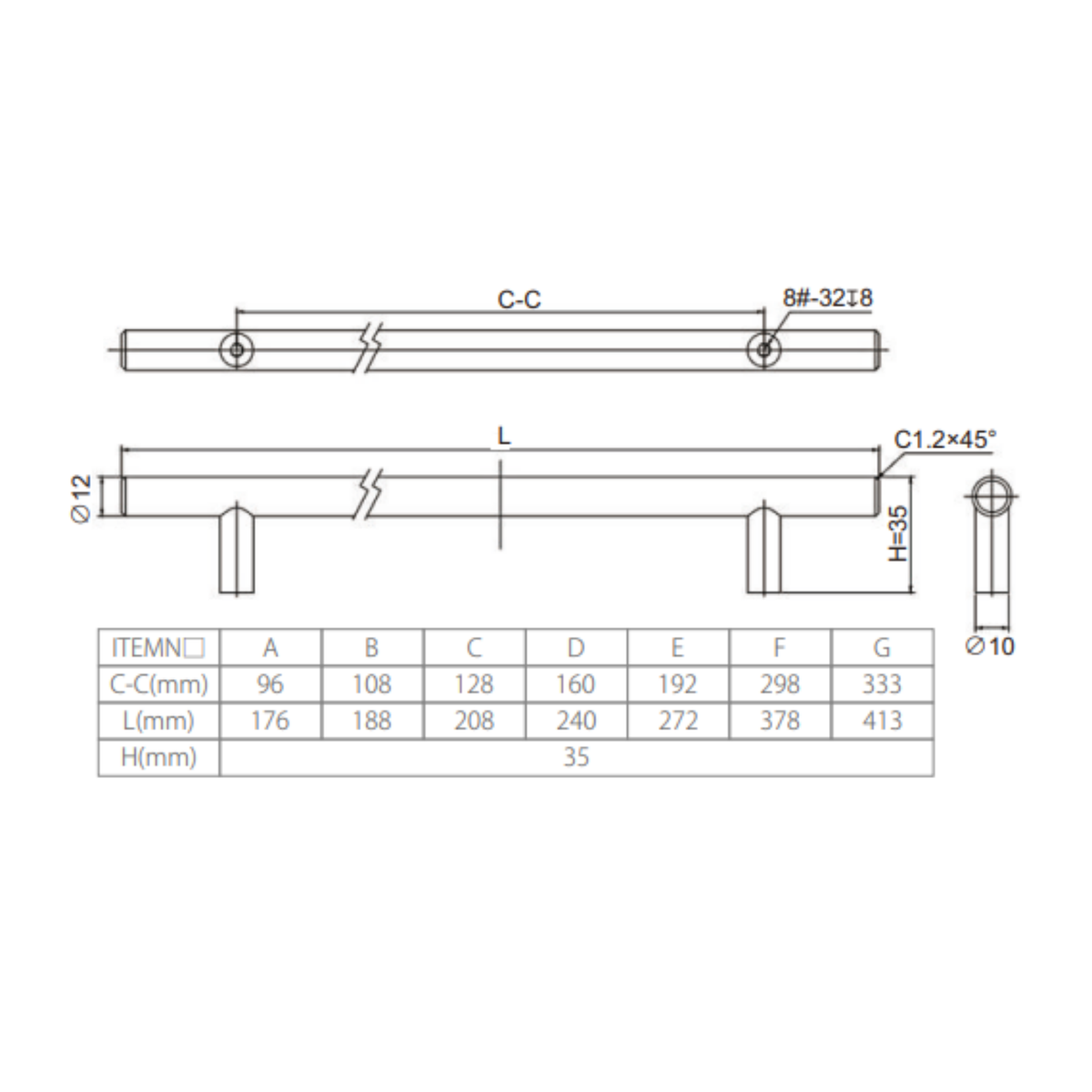 Steel T Bar Handle 12Mm,96 176Mm,Mb