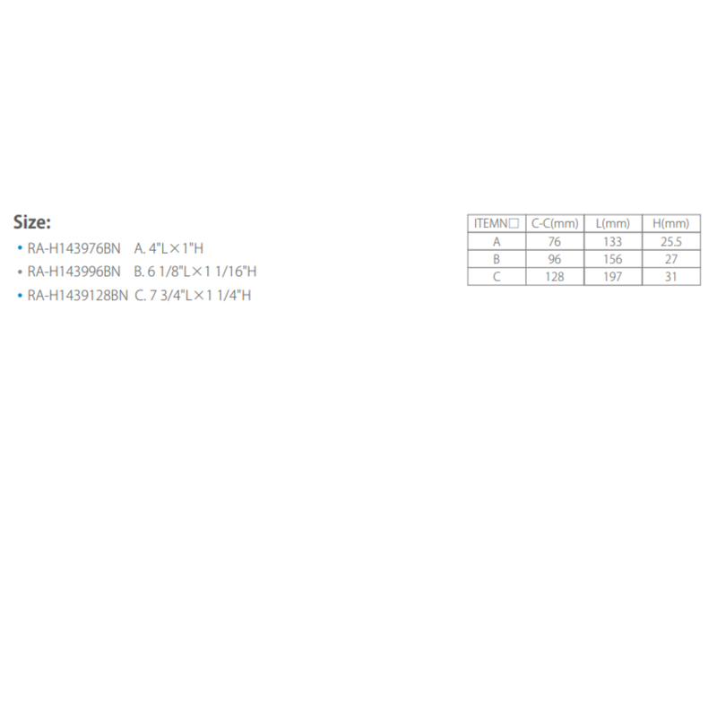 Zamak Handle 76 133Mm,H 25.5Mm Bn