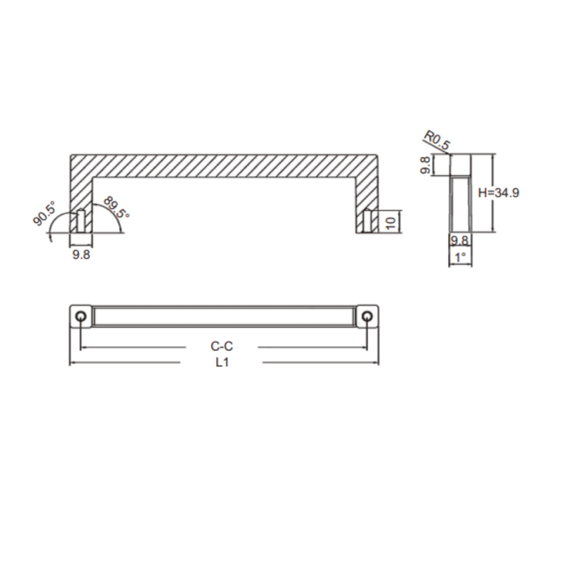 Alu Handle 192 201Mm.H 28Mm Bg