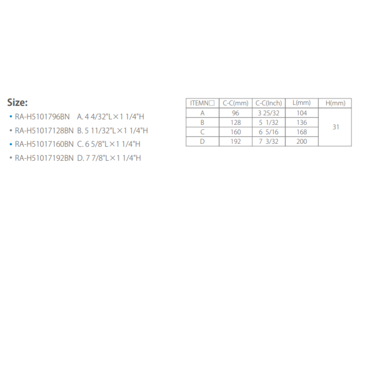 SS Zamak Handle,20X10Mm,96 104,H 31Mm Bn