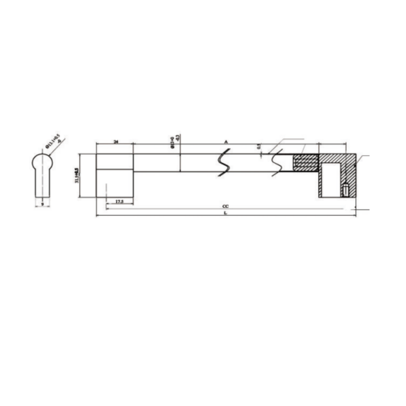 SS Zamak Handle,Dia 13Mm,96 131,H 31Mm Bn