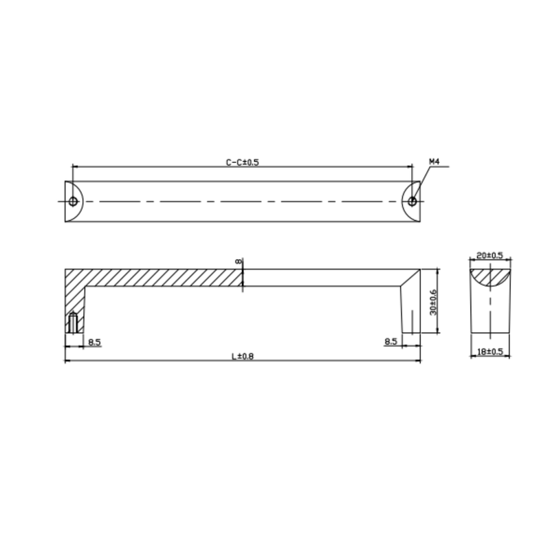 Zamak Handle 192 198Mm, H 26Mm Bg