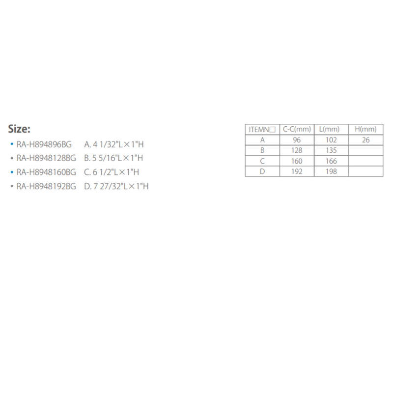 Zamak Handle 160 166Mm, H 26Mm Bg