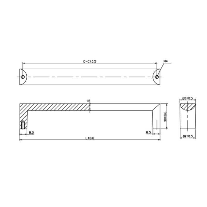 Zamak Handle 160 166Mm, H 26Mm Bn