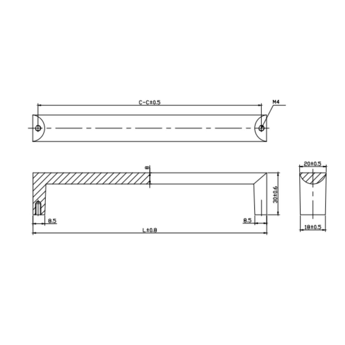 Zamak Handle 192 198Mm, H 26Mm Bn