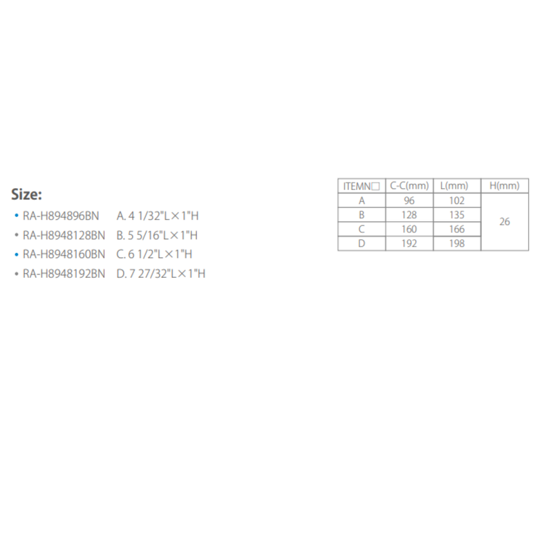 Zamak Handle 96 102Mm, H 26Mm Bn