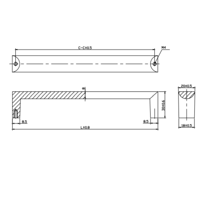 Zamak Handle 192 198Mm, H 26Mm Cp