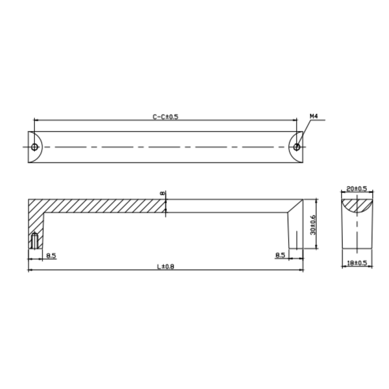 Zamak Handle 128 135Mm, H 26Mm Mb