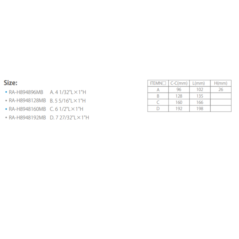 Zamak Handle 128 135Mm, H 26Mm Mb