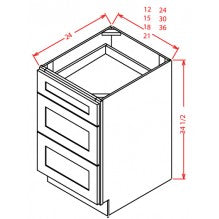 English White 24" 3-Drawer Base Cabinet