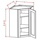 Rigby White Shaker 24"W X 36"H Wall Diagonal Glass Door Corner Cabinet with Finished Interior