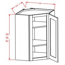 Shaker Navy Blue 24"W X 42" Wall Diagonal Glass Door Corner Cabinet with Finished Interior