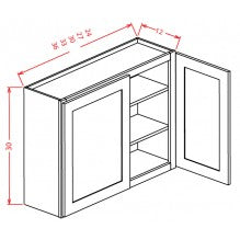 Shaker White 30"W X 42"H Wall Glass Door Cabinet With Finished Interior