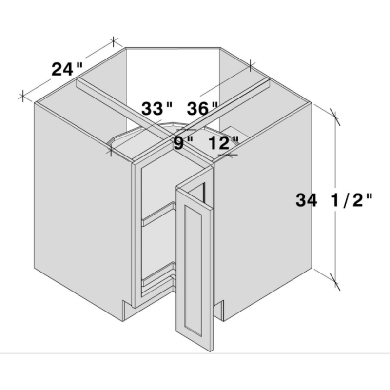 Unfinished Shaker Lazy Susan Corner Base W33" X H34.5" X D24"