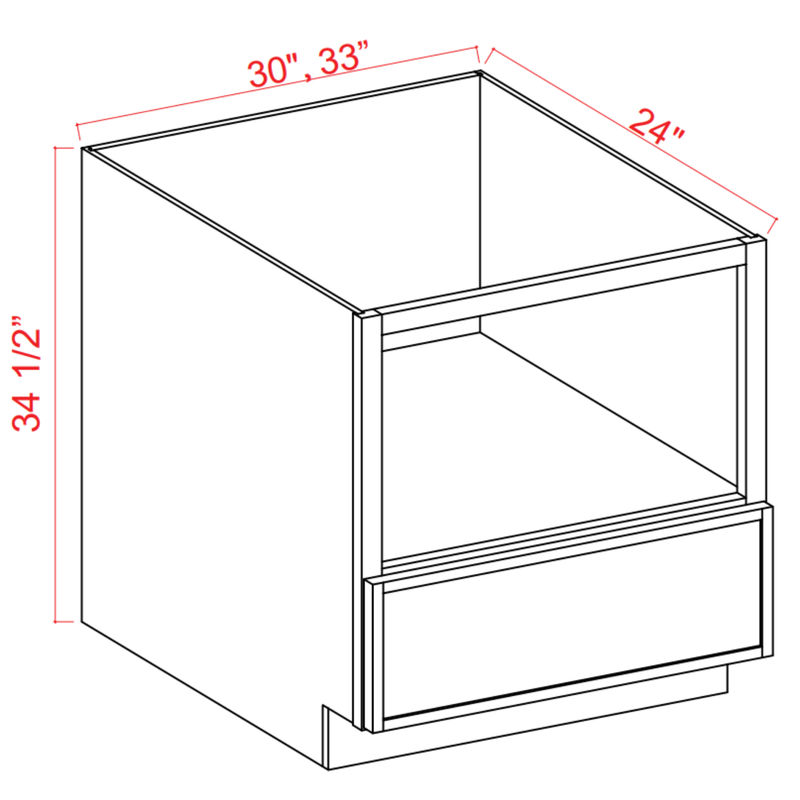 Slim Shaker White Oak Microwave Base Cabinet - 33"W x 34-1/2"H x 24"D -1DRW