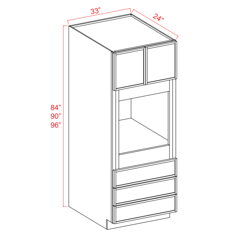 Slim Shaker White Oak Oven Cabinet - 33"W x 96"H X 24"D - 2D, 3DRW, 1S