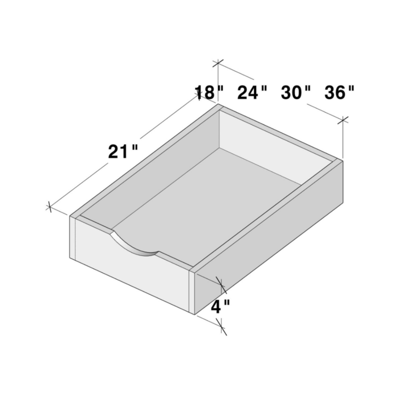 Unfinished Shaker Pullout Tray For 36" Base Cabinet (Natural Wood Color). Drawer Slides Sold Separately.