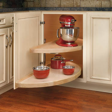 Lazy Susan Half-Moon Wood Two Shelf Blind Corner Pull-Out