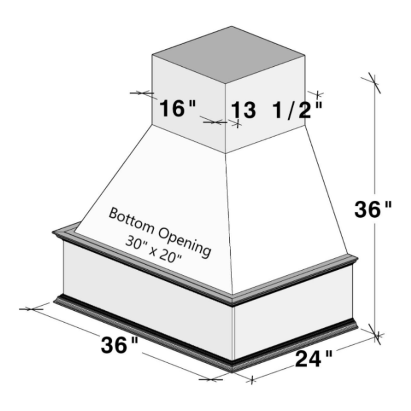 Unfinished Shaker Range Hood Cover W36" X H36" X D24"