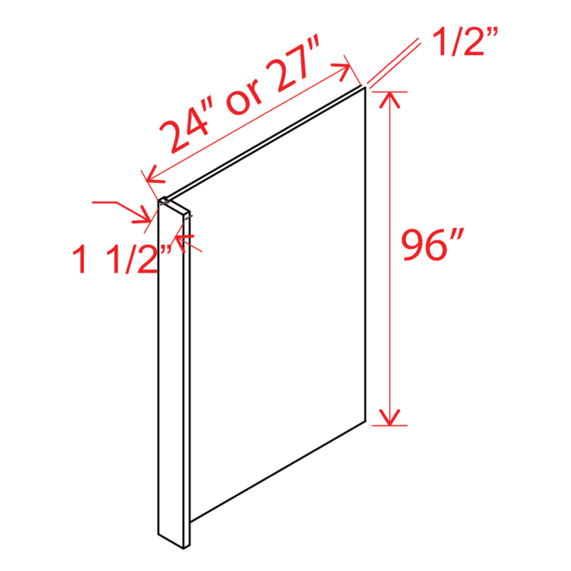 Slim Shaker White Oak Refrigerator End Panel Veneer - 24"W x 96"H x1 1/2"D