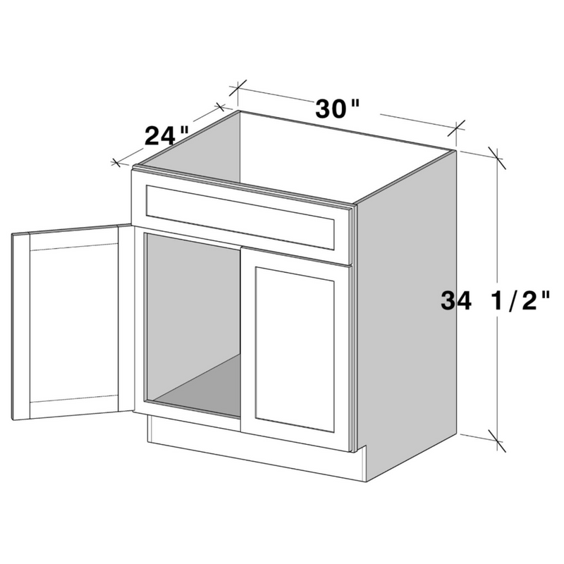 Arctic White Slim Shaker Sink Base W30" X H34.5" X D24"