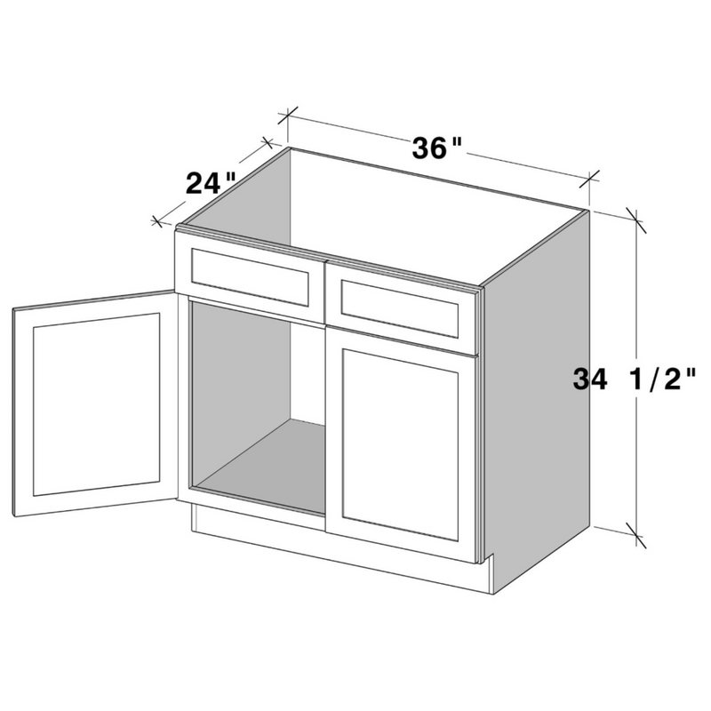 Unfinished Shaker Sink Base W36" X H34.5" X D24"