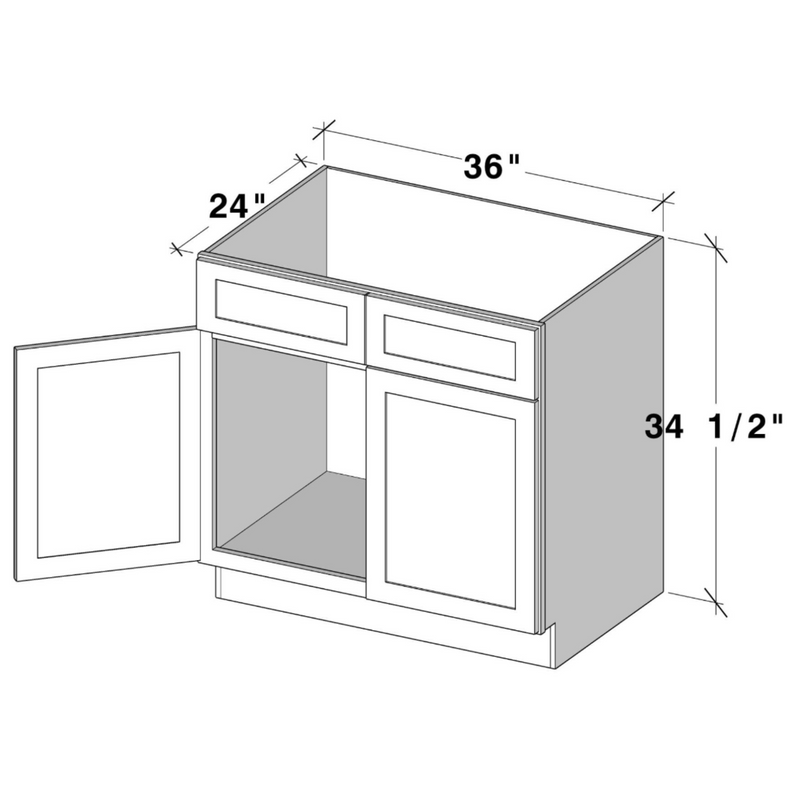 Arctic White Slim Shaker Sink Base W36" X H34.5" X D24"
