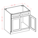 Shaker Essence Oak Vanity Sink Base Cabinet - 33"W x 34-1/2"H x 21"D -2D-2FDR Pre-Assembled