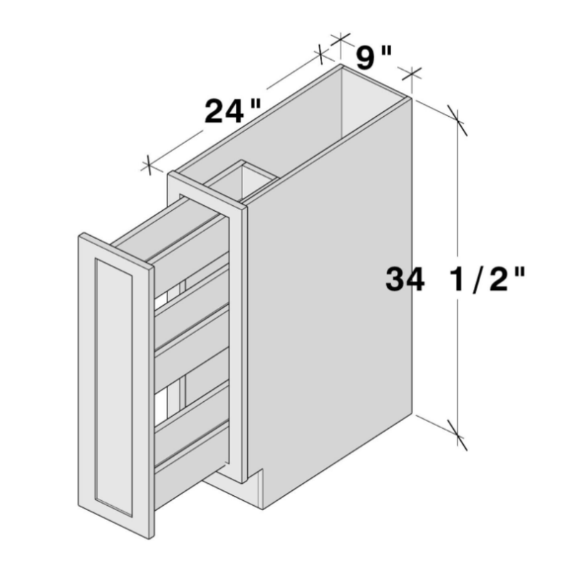 Unfinished Shaker Base Spicy Rack W09" X H34.5" X D24"