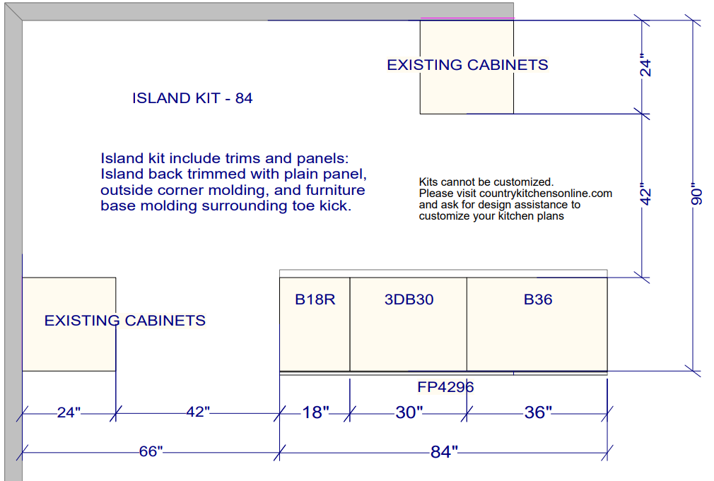 Shaker White 84" Island (countertops not included)