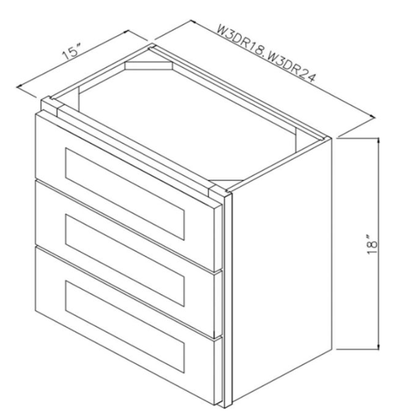 Sage Green Shaker 24" Wall 3 Drawer Cabinet