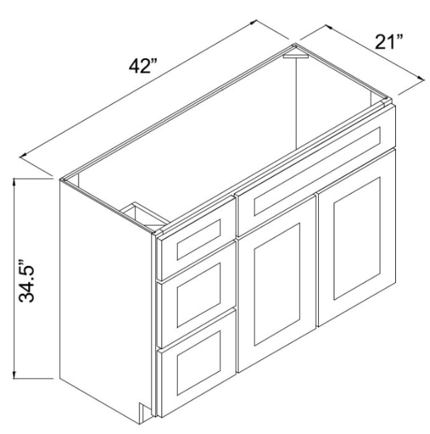 White Shaker 42" x 21" Vanity Single Door Cabinets - Drawer Left