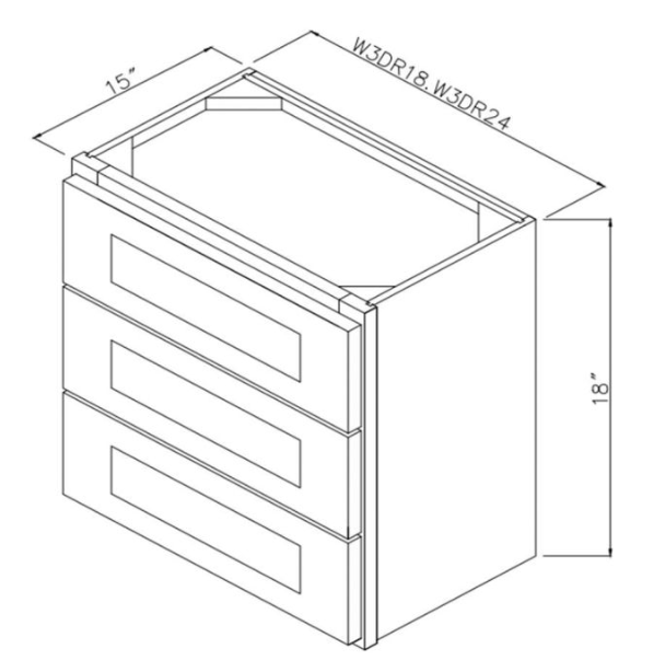 Sage Green Shaker 18" Wall 3 Drawer Cabinet