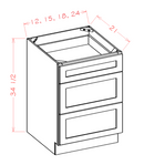 English White Three Drawer 24" Vanity Base Cabinet