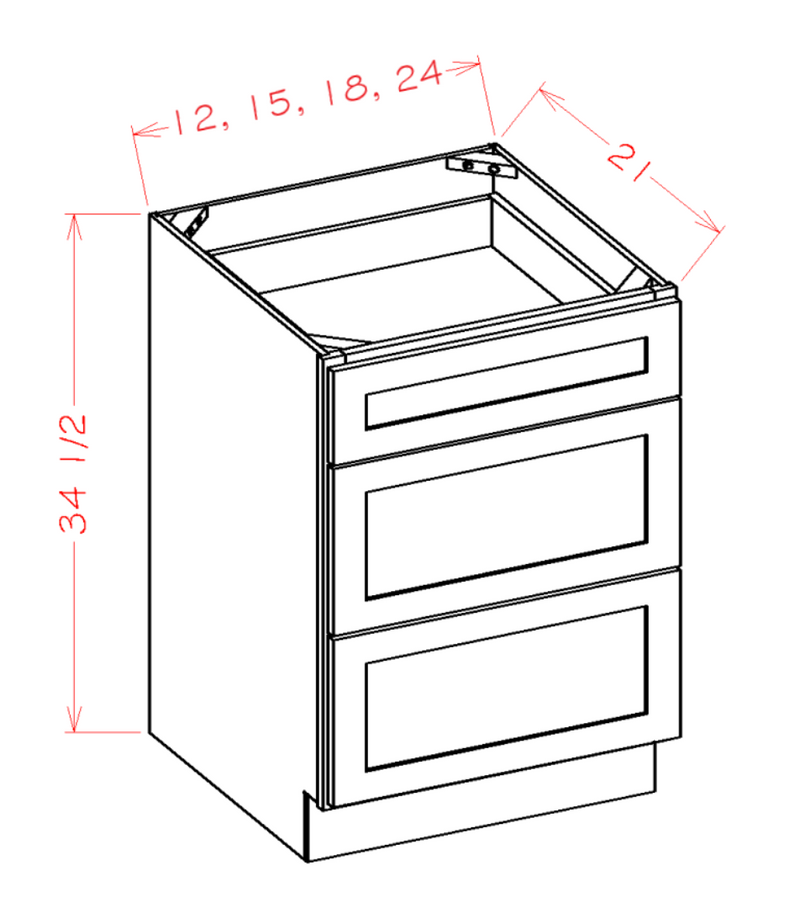 English Toffee Three Drawer 24" Vanity Base Cabinet
