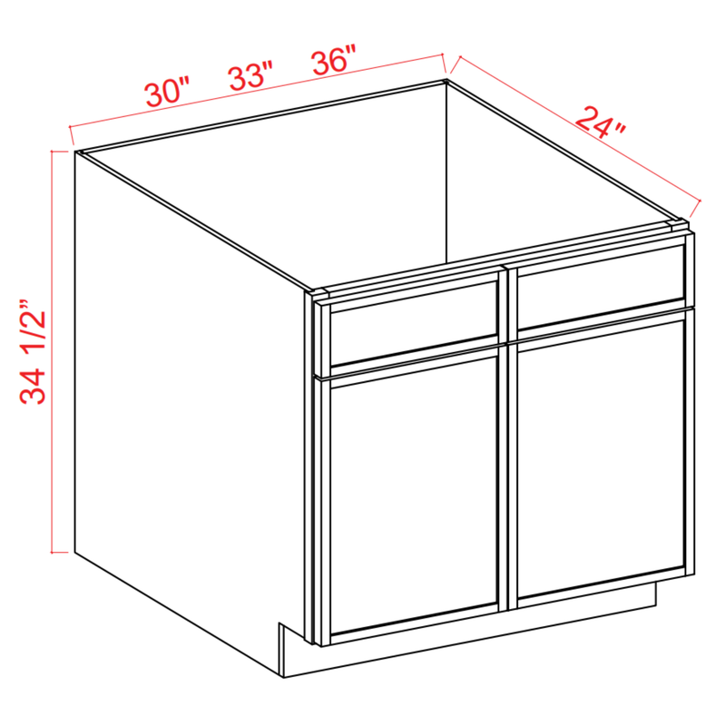 Slim Shaker White Oak Sink Base - 33"W x 34-1/2"H x 24"D - 2 False Drawers