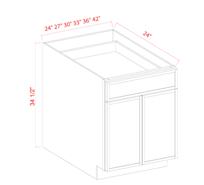 Slim Shaker Aberdeen Green Base Cabinet - 33"W x 34-1/2"H x 24"D - 2D, 2Drw, 1S