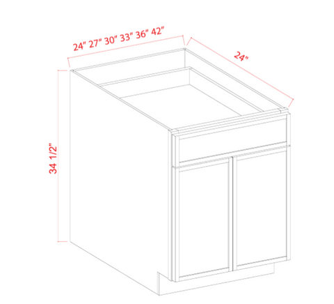 Slim Shaker Aberdeen Green Base Cabinet - 33"W x 34-1/2"H x 24"D - 2D, 2Drw, 1S