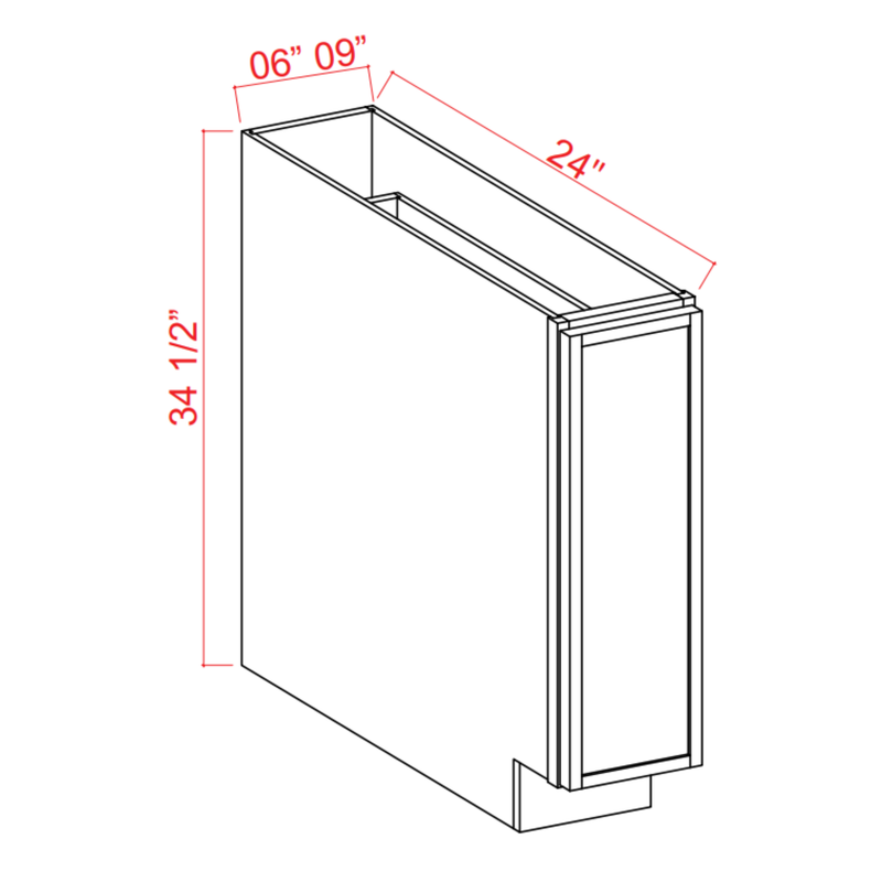 Slim Shaker White Oak Spice Pull Base Cabinet - 9"W x 34-1/2"H x 24"D