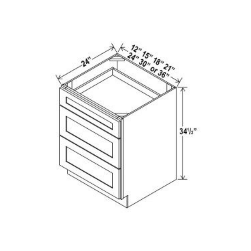 Shaker Aberdeen Green Drawer Base Cabinet - 21"W x 34-1/2"H x 24"D - 3DRW