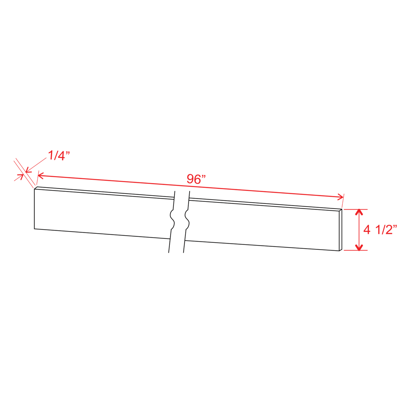 Slim Shaker White Dove Toe Kick 8' Plywood - 96"W x 4 1/2"H x 1/8"D