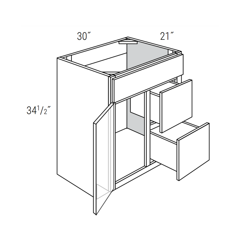 Truffle Shaker 30" Vanity Sink Base w/ Drawers on Right