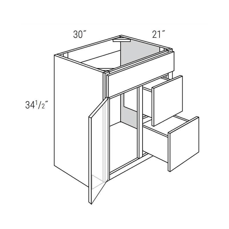 Rustic Shaker 30" Vanity Sink Base w/ Drawers on Right Pre-Assembled