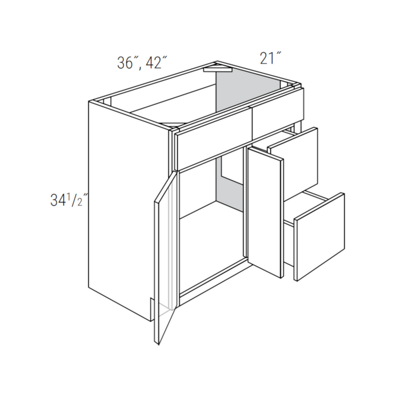 Rustic Shaker 36" Vanity Sink Base w/ Drawers on Right Pre-Assembled