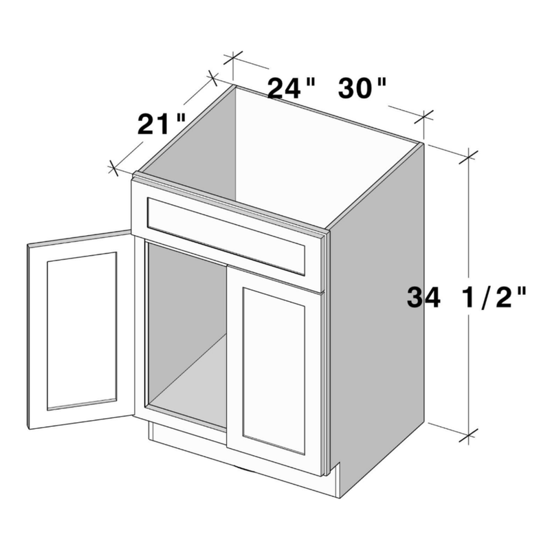 Arctic White Slim Shaker Vanity Sink Base W30" X H34.5" X D21"