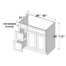 Cyber Grey Vanity Base Drawers On Left W36" X H34.5" X D21"