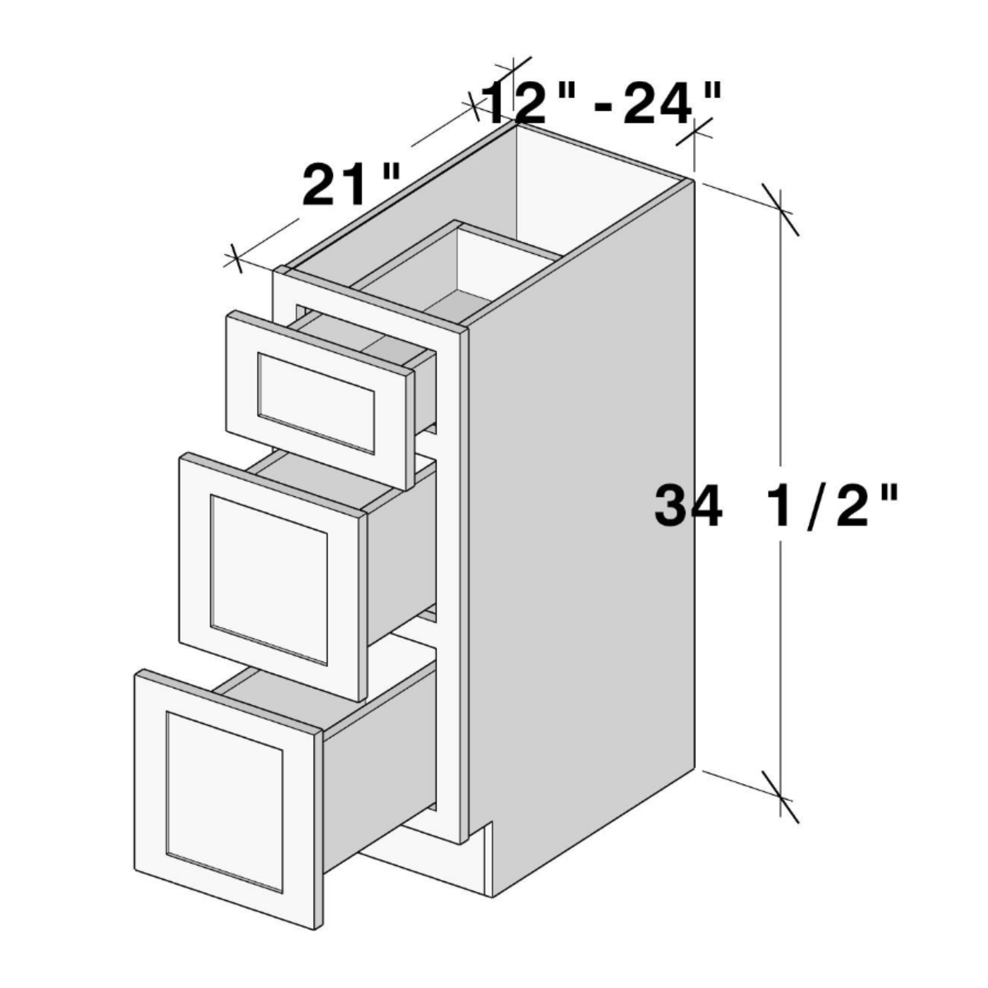 Haven Cashmere White 3 Drawers Vanity Base W12" X H34.5" X D21"
